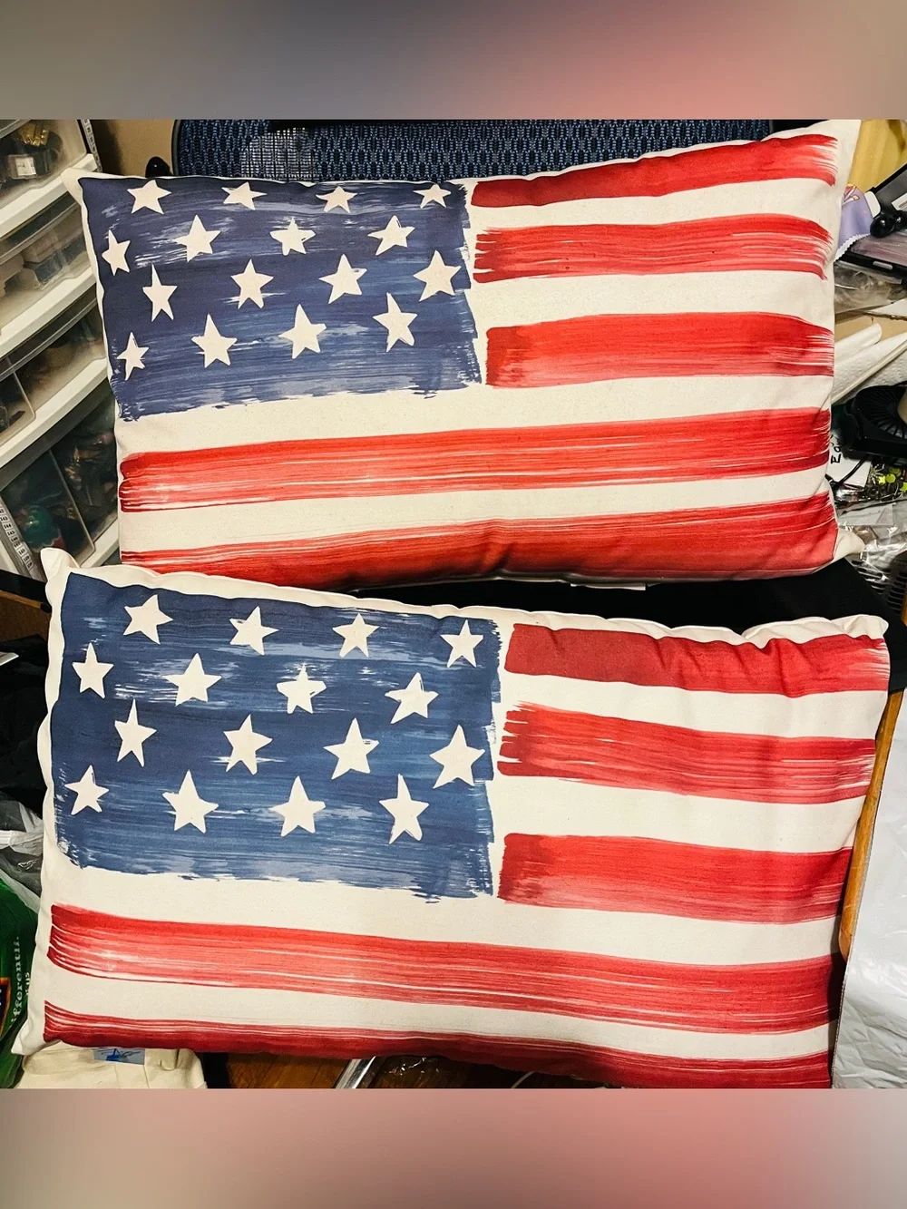 Pottery Barn Set of 2 American Flag Lumbar Pillows 24x14 Discontinued Patriotic